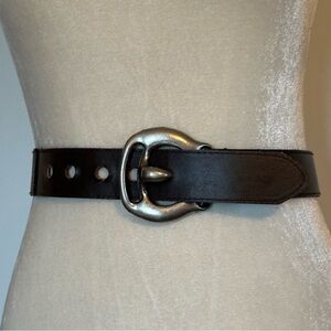 Dark brown Leather Belt with Silver Buckle